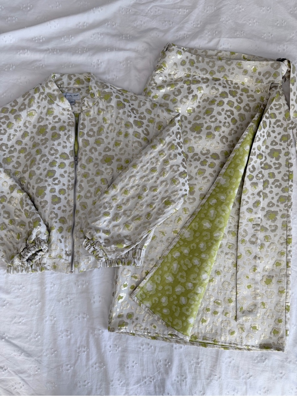 Never Fully Dressed Metallic Leopard Jacket & Skirt Set